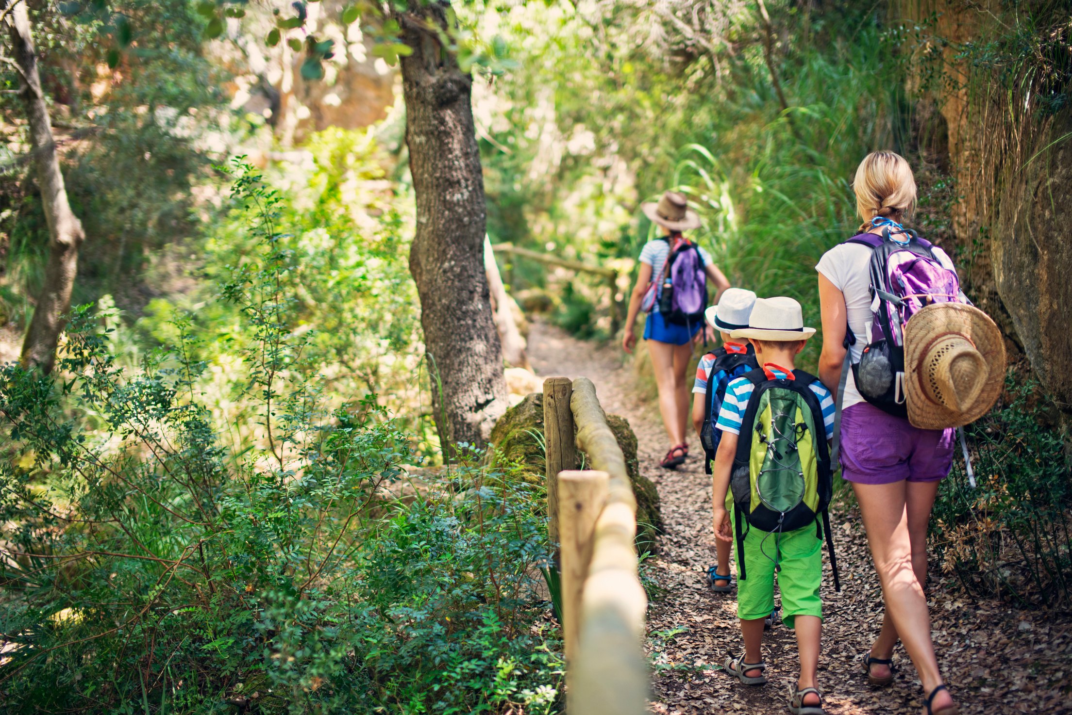 Family hiking in Majorca mountains